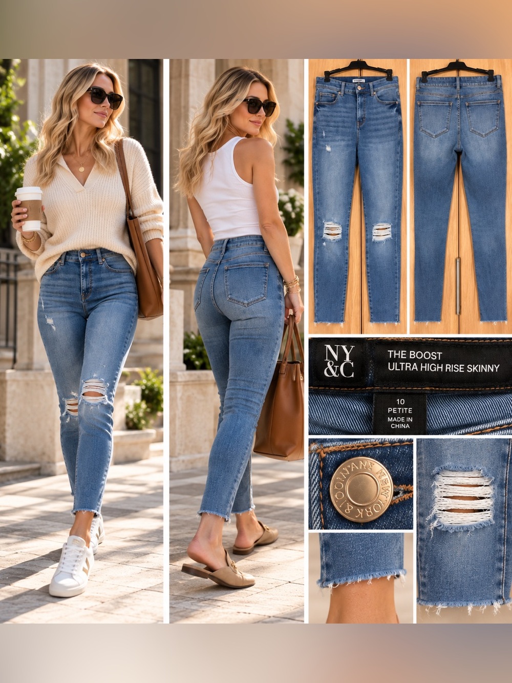 New York & Company High Rise Distressed Skinny Jeans - Blue